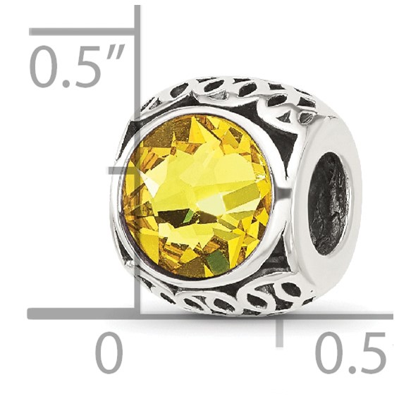 Sterling Silver Reflections Antiqued Yellow Crystal Bead