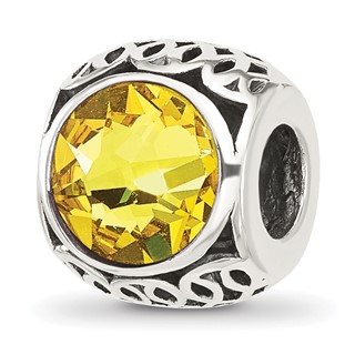Sterling Silver Reflections Antiqued Yellow Crystal Bead