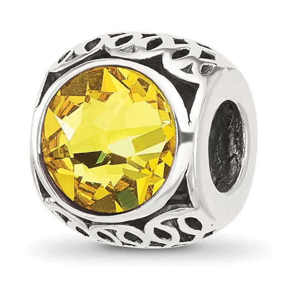 Sterling Silver Reflections Antiqued Yellow Crystal Bead