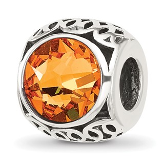 Sterling Silver Reflections Antiqued Orange Crystal Bead