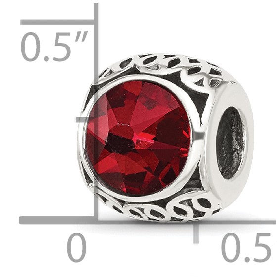 Sterling Silver Reflections Antiqued Dark Red Crystal Bead