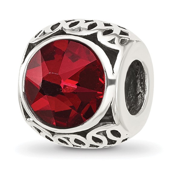 Sterling Silver Reflections Antiqued Dark Red Crystal Bead