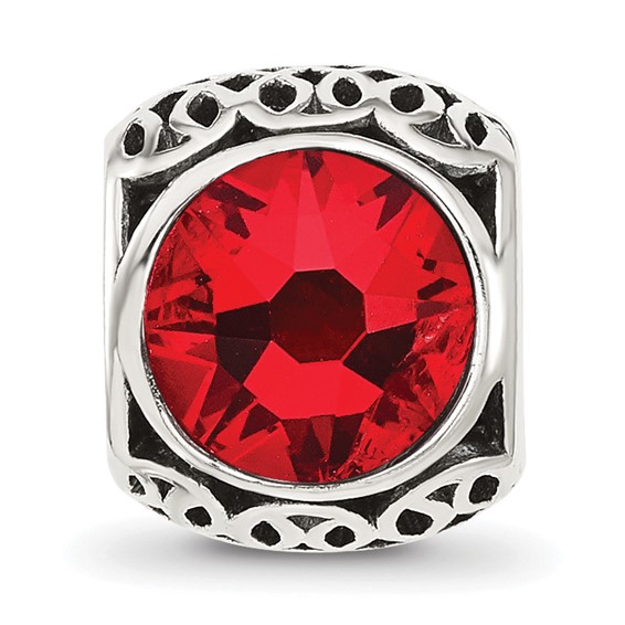 Sterling Silver Reflections Antiqued Light Red Crystal Bead