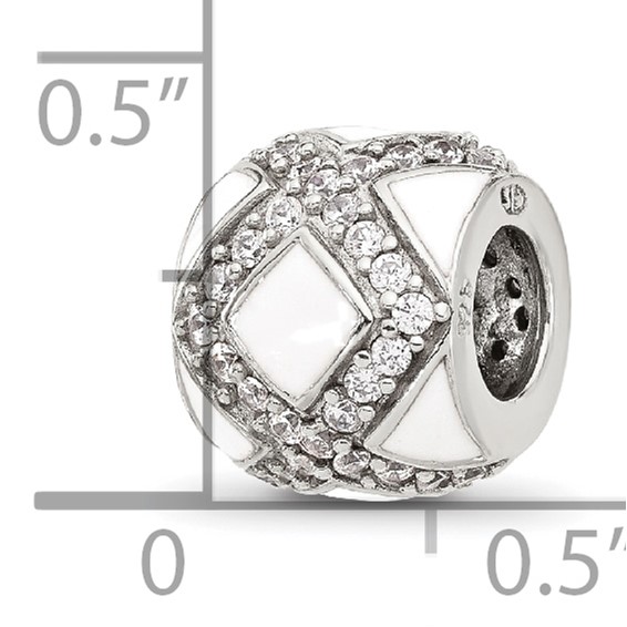 Sterling Silver Reflections White Enamel and CZ Fancy Bead