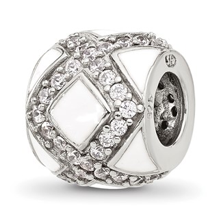 Sterling Silver Reflections White Enamel and CZ Fancy Bead