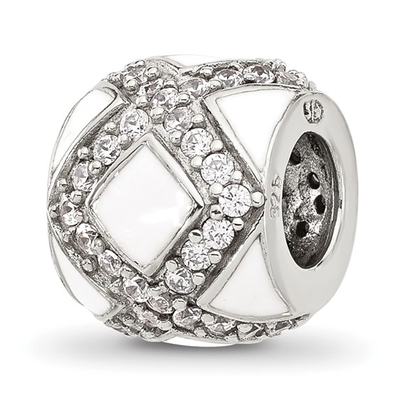 Sterling Silver Reflections White Enamel and CZ Fancy Bead