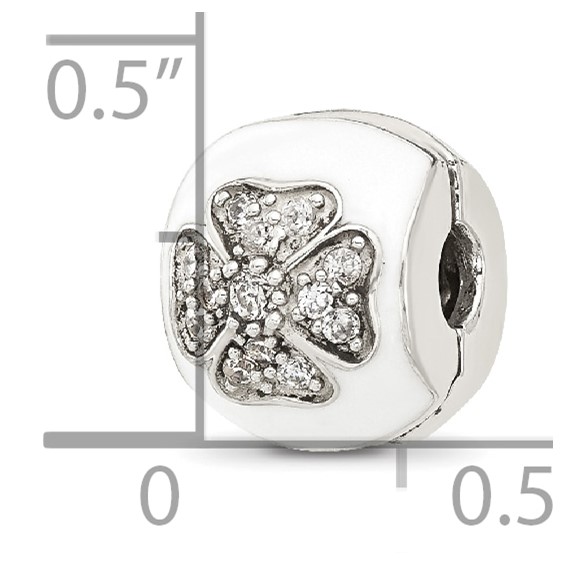 Sterling Silver Reflections White Enamel and CZ Floral Clip Bead