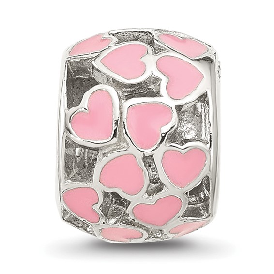 Sterling Silver Reflections Polished Pink Enameled Hearts Bead