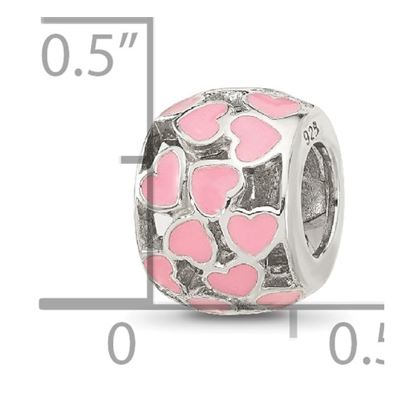 Sterling Silver Reflections Polished Pink Enameled Hearts Bead