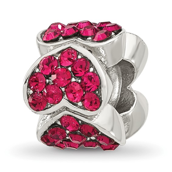 Sterling Silver Reflections Red Crystal Hearts Bead