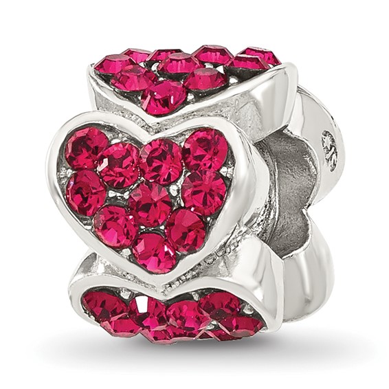 Sterling Silver Reflections Red Crystal Hearts Bead
