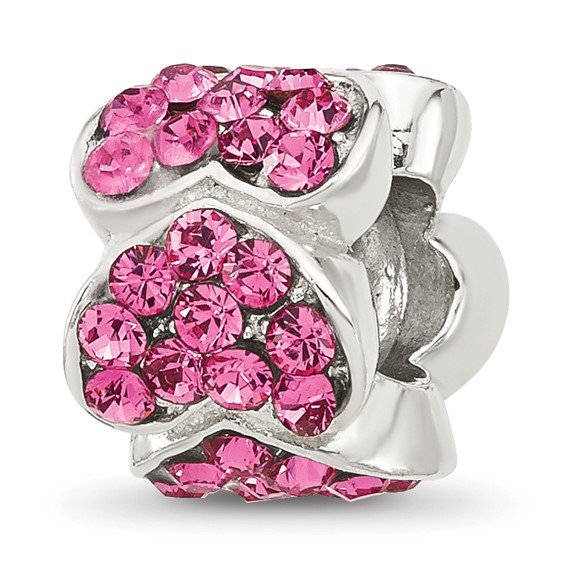 Sterling Silver Reflections Pink Crystal Hearts Bead