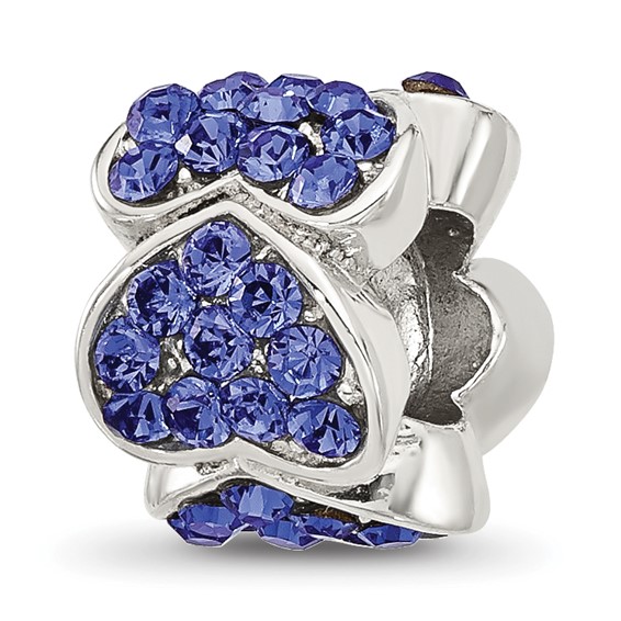 Sterling Silver Reflections Blue Crystal Hearts Bead