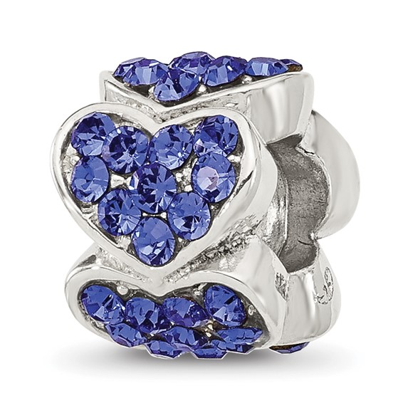 Sterling Silver Reflections Blue Crystal Hearts Bead
