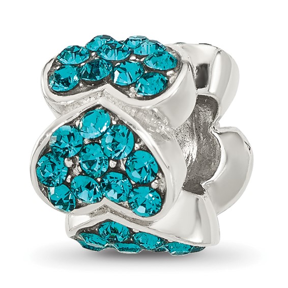Sterling Silver Reflections Teal Crystal Hearts Bead