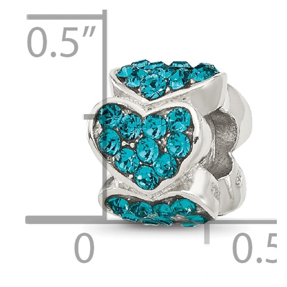 Sterling Silver Reflections Teal Crystal Hearts Bead