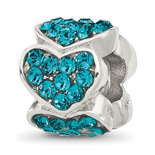 Sterling Silver Reflections Teal Crystal Hearts Bead