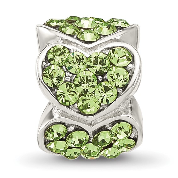 Sterling Silver Reflections Green Crystal Hearts Bead