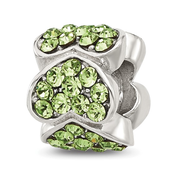 Sterling Silver Reflections Green Crystal Hearts Bead