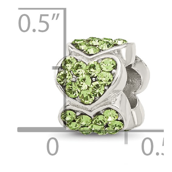 Sterling Silver Reflections Green Crystal Hearts Bead