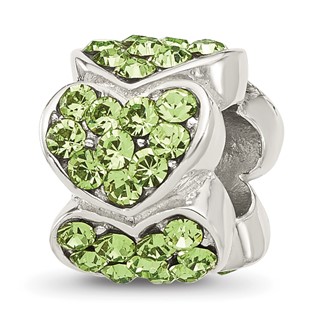 Sterling Silver Reflections Green Crystal Hearts Bead