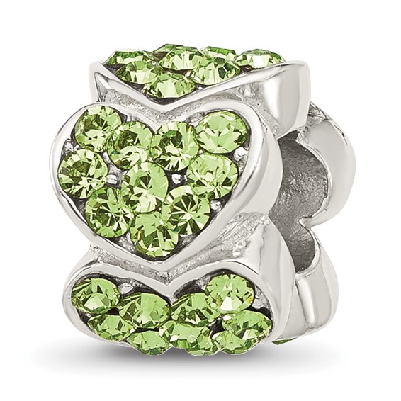 Sterling Silver Reflections Green Crystal Hearts Bead