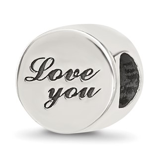 Sterling Silver Reflections Polished Antiqued Love You Circle Bead