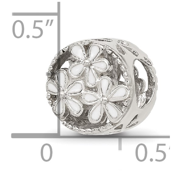 Sterling Silver Reflections White Enameled Floral Circle Bead