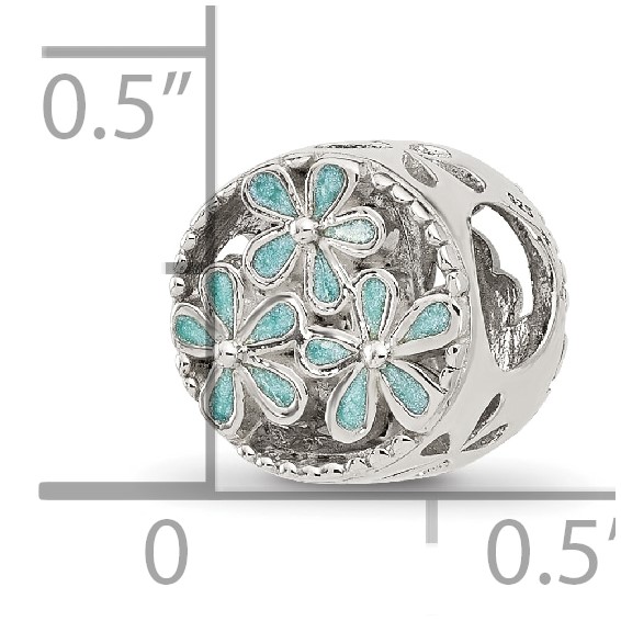 Sterling Silver Reflections Light Blue Enameled Floral Circle Bead