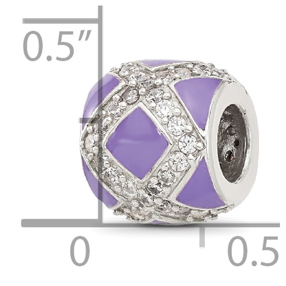 Sterling Silver Reflections Purple and CZ Enameled Design Bead