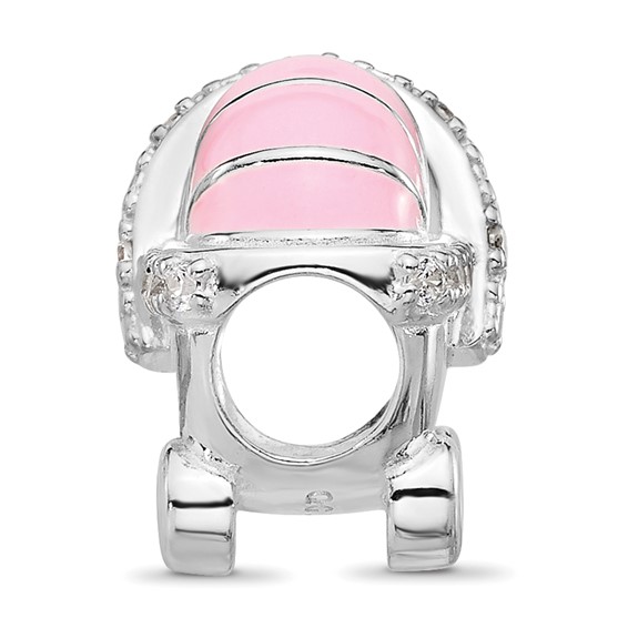 Sterling Silver Reflections Rh-plated Pink Enamel & CZ Stroller Bead