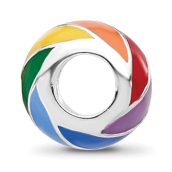 Sterling Silver Reflections RH-plated Rainbow Enamel Round Bead