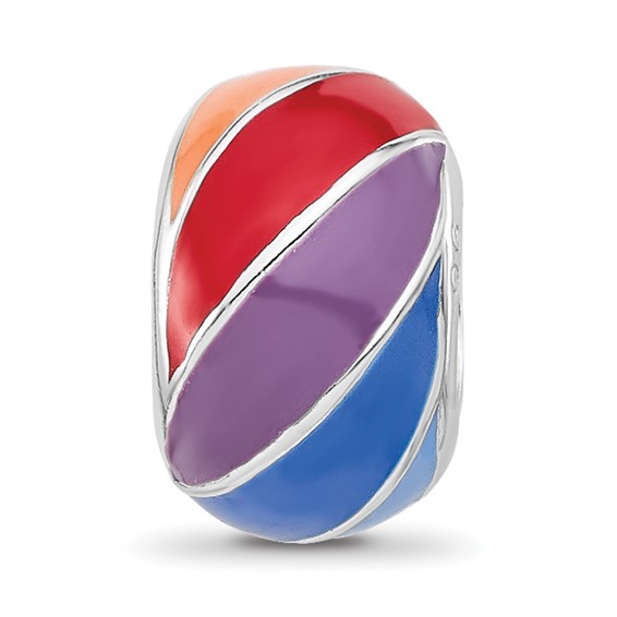 Sterling Silver Reflections RH-plated Rainbow Enamel Round Bead