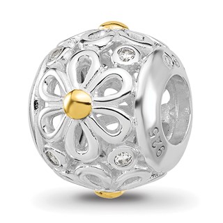 Sterling Silver Reflections Rhodium & Gold Plated Floral Bead
