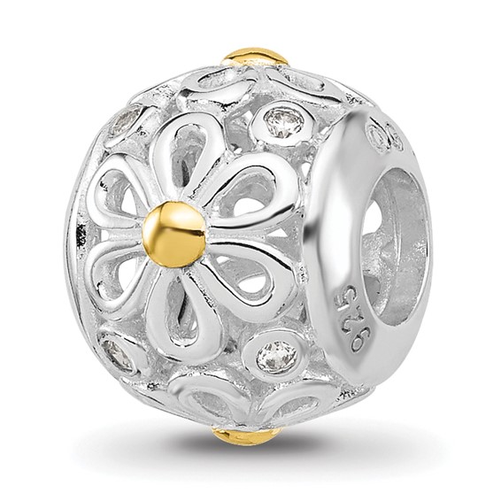 Sterling Silver Reflections Rhodium & Gold Plated Floral Bead