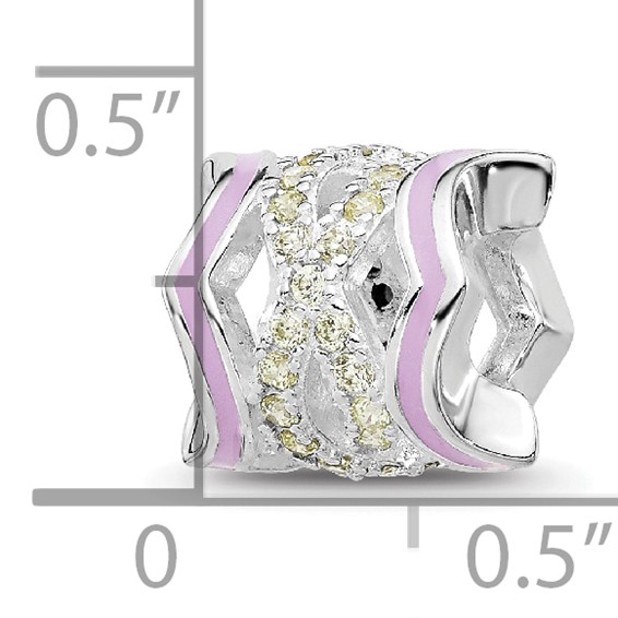 Sterling Silver Reflections Rh-plated Purple Enamel & Yellow CZ Bead