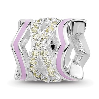 Sterling Silver Reflections Rh-plated Purple Enamel & Yellow CZ Bead