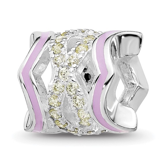 Sterling Silver Reflections Rh-plated Purple Enamel & Yellow CZ Bead
