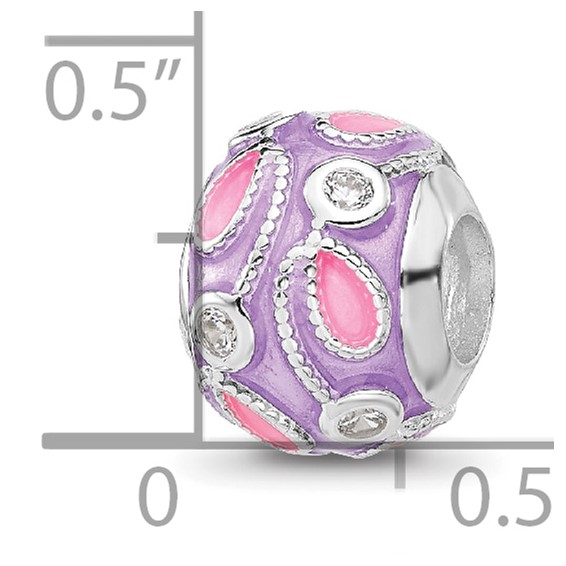 Sterling Silver Reflections RH-plated Purple Enameled and CZ Bead