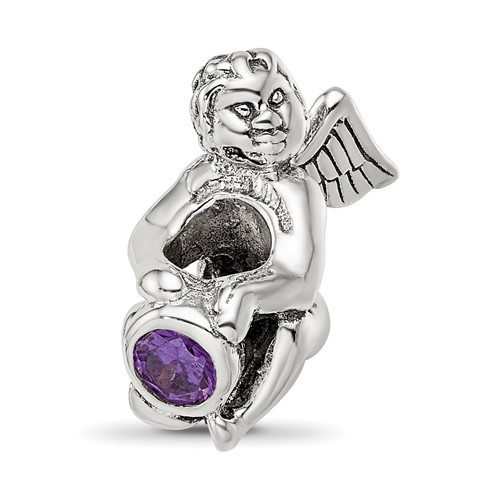 Sterling Silver Reflections February CZ Antiqued Bead