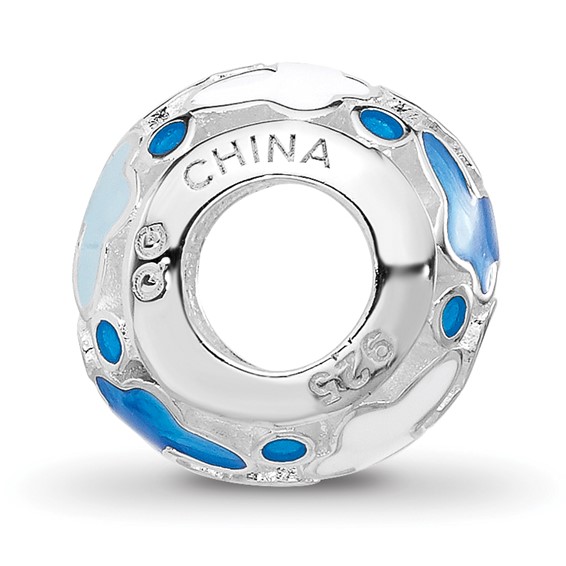 Sterling Silver Relfections Rh-plated Blue Enameled Butterflies Bead