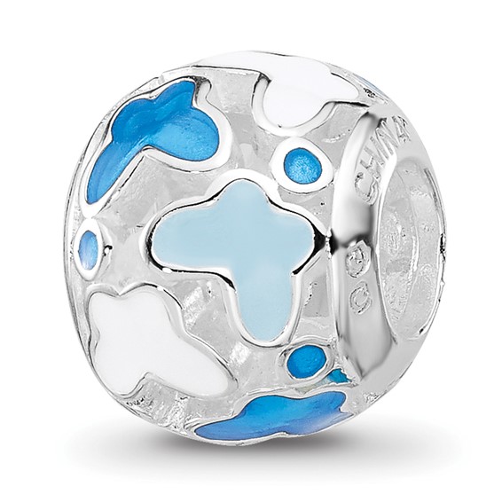 Sterling Silver Relfections Rh-plated Blue Enameled Butterflies Bead