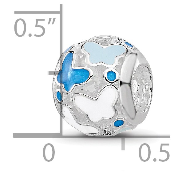 Sterling Silver Relfections Rh-plated Blue Enameled Butterflies Bead