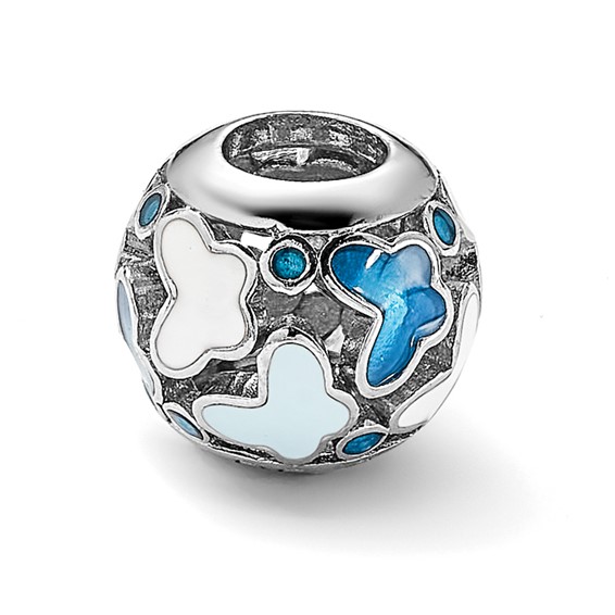 Sterling Silver Relfections Rh-plated Blue Enameled Butterflies Bead