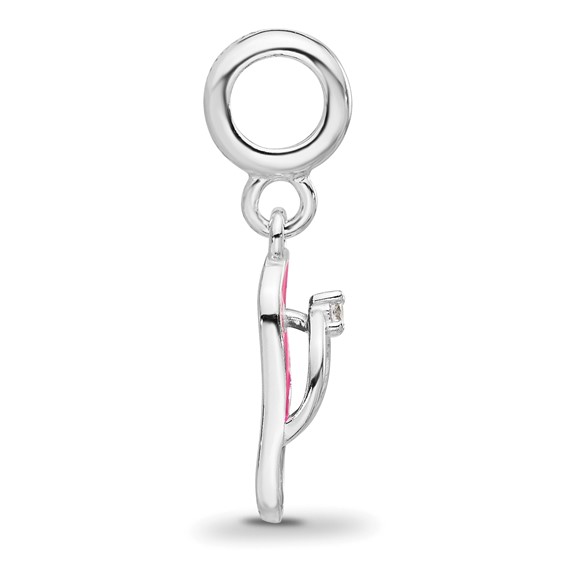 Sterling Silver Reflections Rh-plated Enameled CZ Flip Flop Dangle Bead