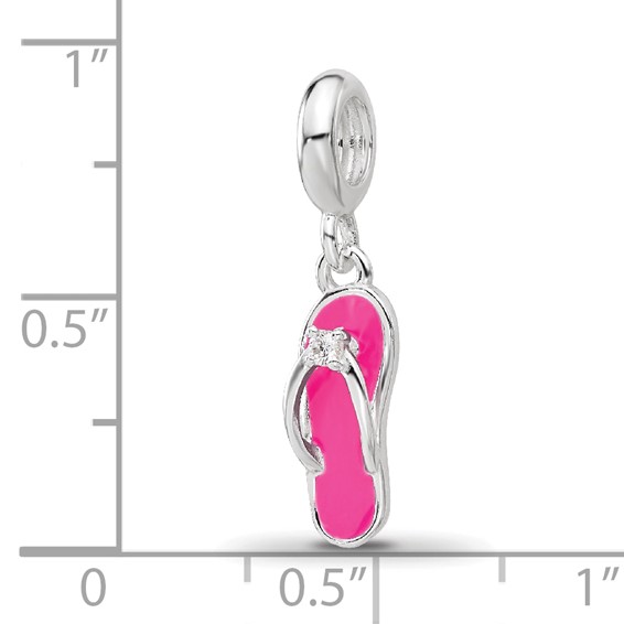 Sterling Silver Reflections Rh-plated Enameled CZ Flip Flop Dangle Bead