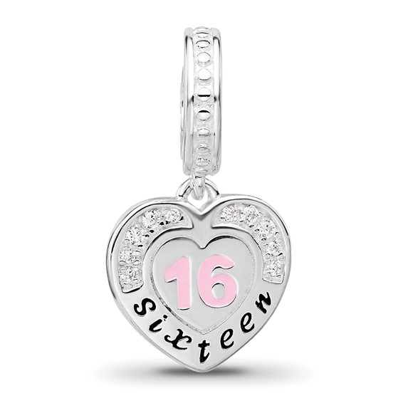 Sterling Silver Reflections Rh-plated Enameled & CZ 16 Dangle Bead