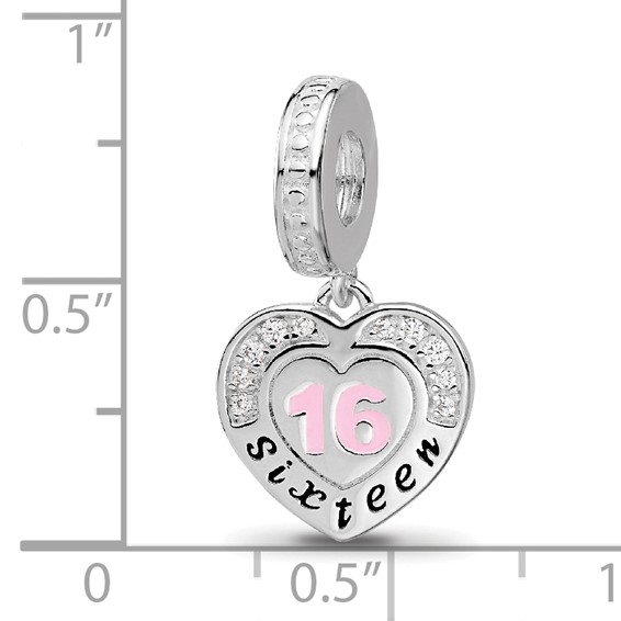 Sterling Silver Reflections Rh-plated Enameled & CZ 16 Dangle Bead