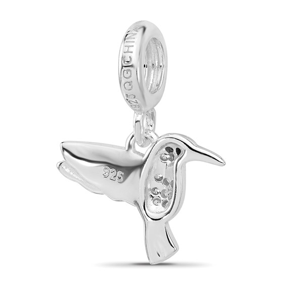 SS Reflections Rh-plated Enamel & CZ Black Spinel Hummingbird Bead