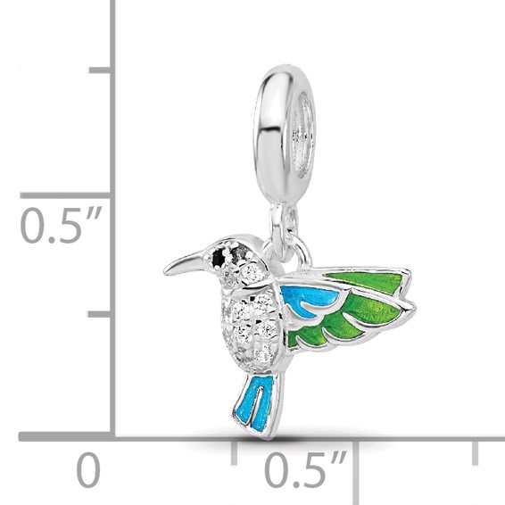 SS Reflections Rh-plated Enamel & CZ Black Spinel Hummingbird Bead